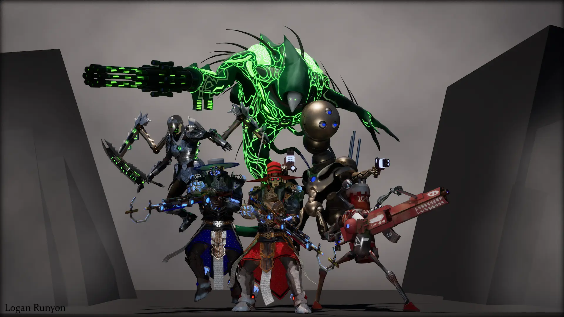 A group of characters from the Soulsteam setting all in combat ready poses.
